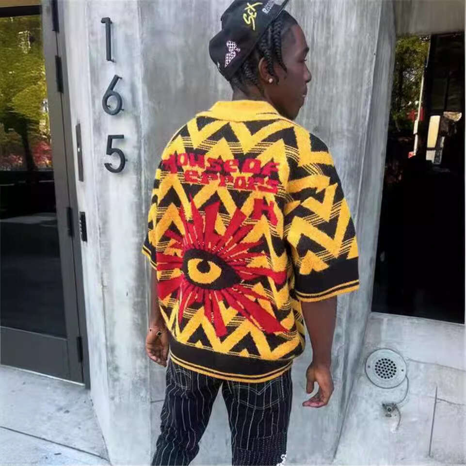 House errors, Eye of Truth, Diamond plaid Jacquard Collar Sweater, Loose fit Knitted Sweater