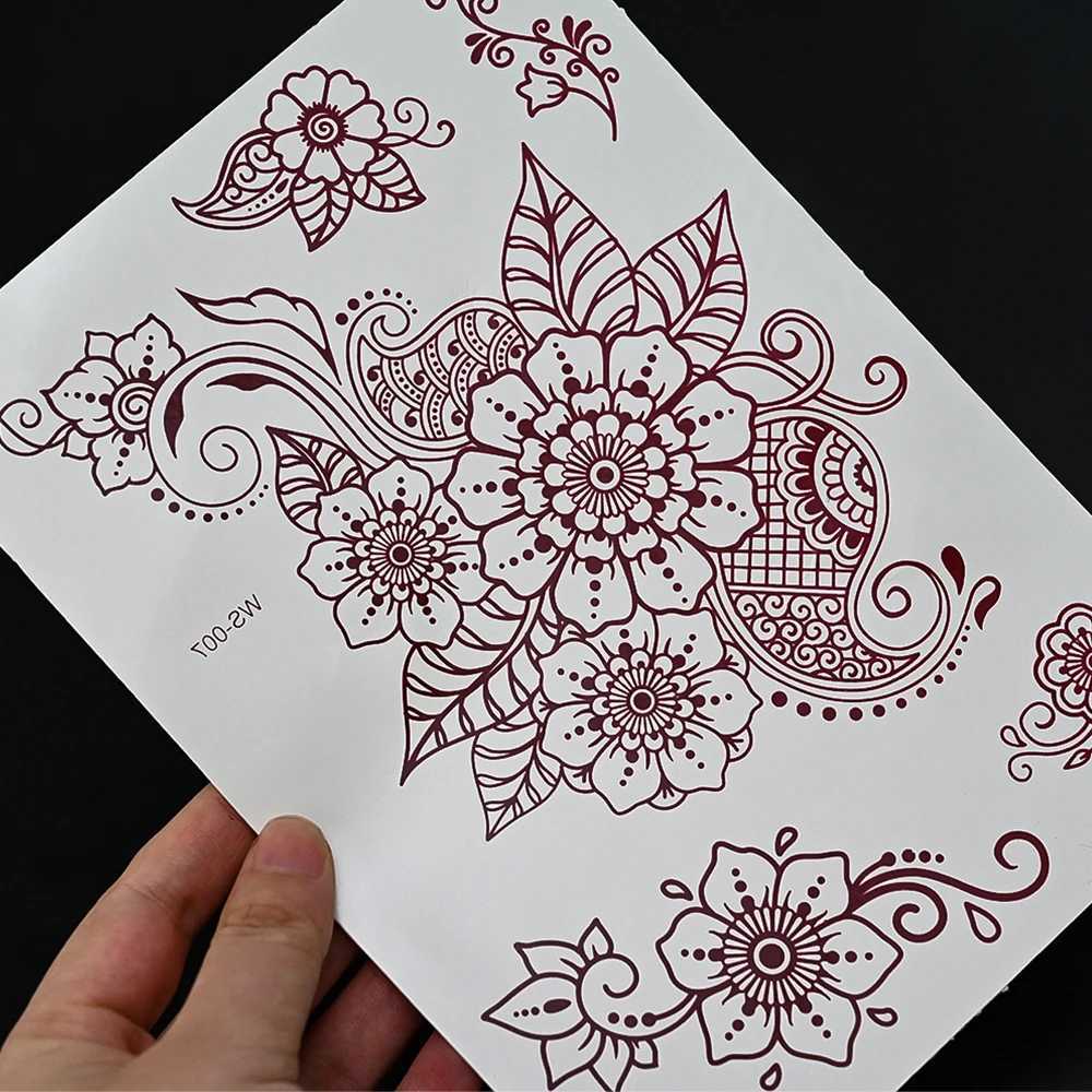 15 * 21cm Red Lace Nail Art Tattoo Sexy Chestnut Tattoo Sticker Waterproof Indian Mehndi Design Temporary Tattoo Finger Hand Tattoo+XJ25414