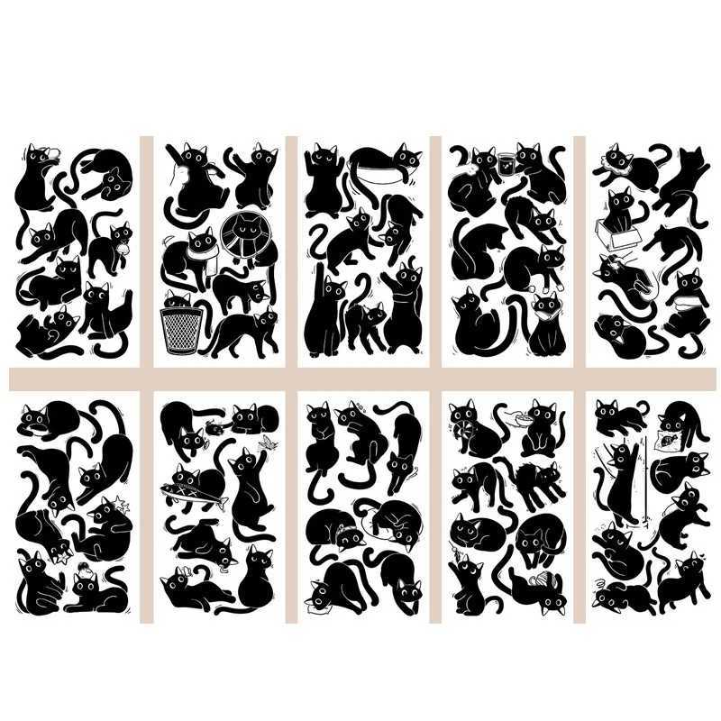 10 pieces/set of new cartoon black cat temporary tattoo stickers cute cat tattoo art girl boy birthday party supplies discountXJ25414