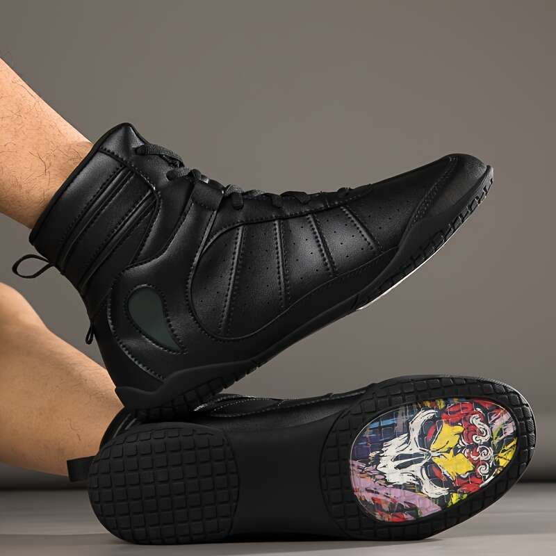 Men Slid Boxing Shoes Lace Up High Top Non Slip Comfy For Indoor Outdoor Gym Training Workout Competition All Seasons