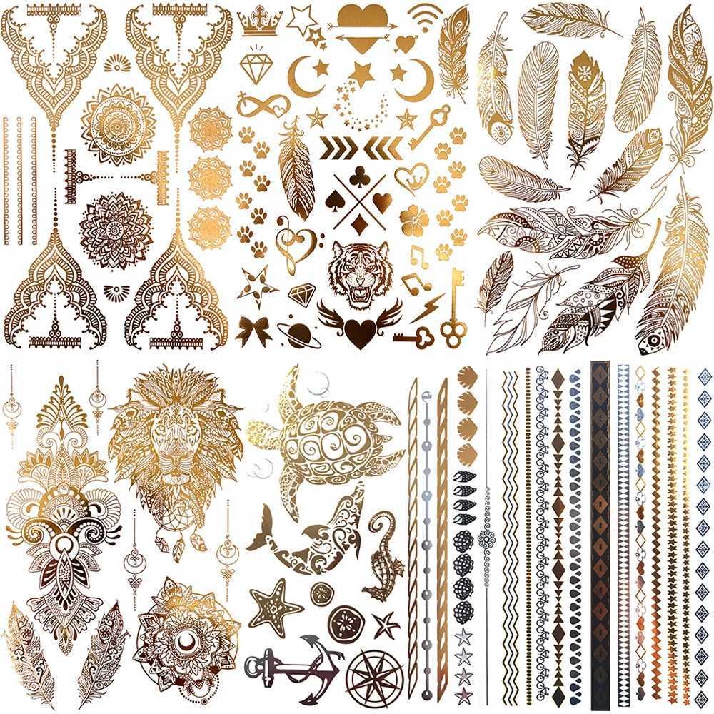 Golden Feather Small Tool Womens Temporary Tattoo Real Fingernail Flower Fake Tattoo Stickers Unique Waterproof TattooXJ25414