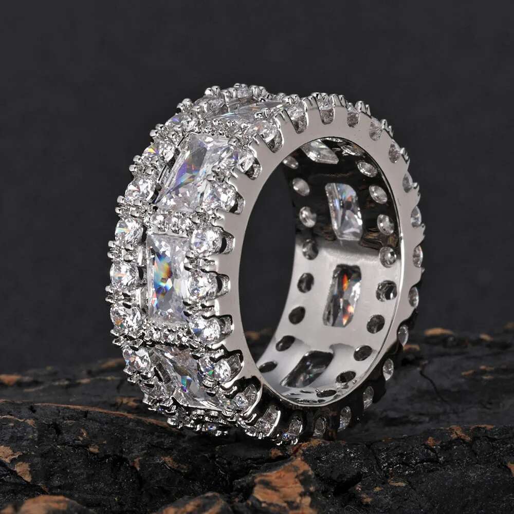 Sparkling Lab VVS Diamond 925 Silver Ring Jewelry Double Row Stone Moissanite Eternity Ring For Women And Man