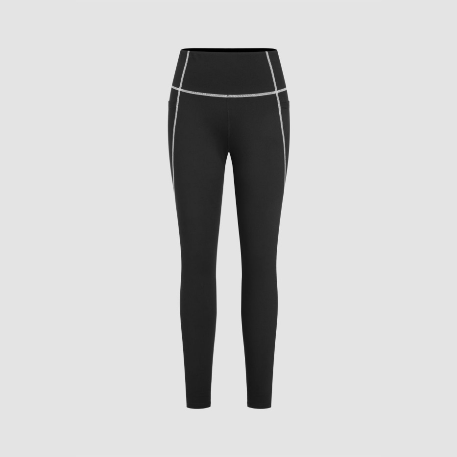Women's Black High Rise Solid Active Leggings Slim Fit Knit Fabric For Gym Sportswear