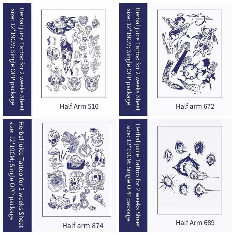 Cartoon dark herbal juice semi permanent tattoo sticker with multi-color mixed design durable artistic fake tattoo on chest leg armXJ25414