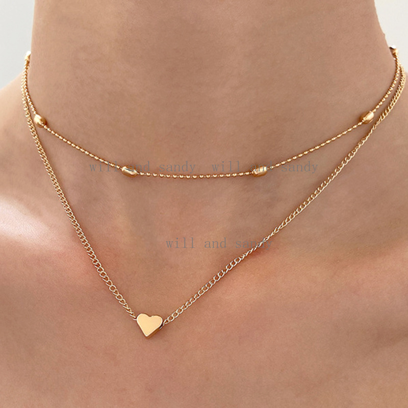 18k Gold Plated Love Heart Necklace Non Tarnish Stainless Steel Chains Gold Layered Chokers Necklaces Dainty Gold Necklace for Women Designer Jewelry 