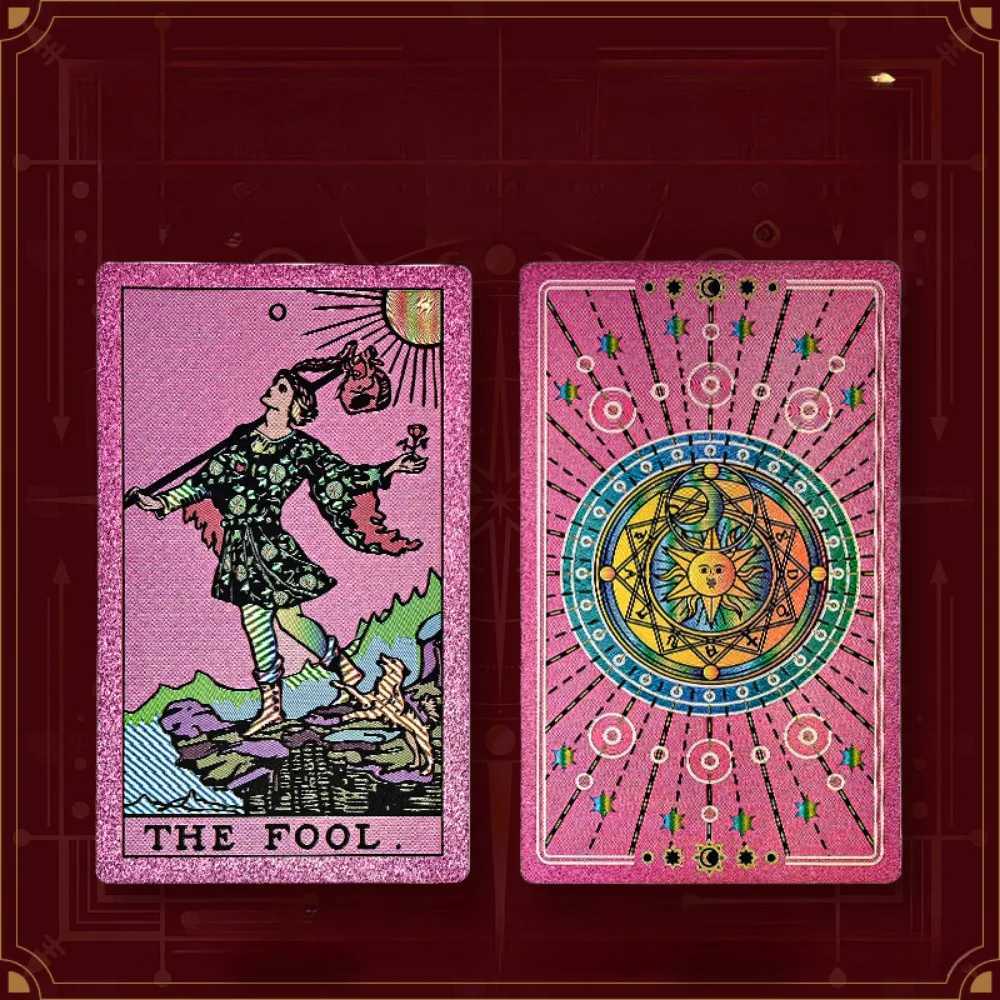 Holographic Iridescent Fluorescent Gold Foil Rider Tarot Deck 127cm 78 Pcs Waterproof PET Wear-resistant Tarot Cards C251114