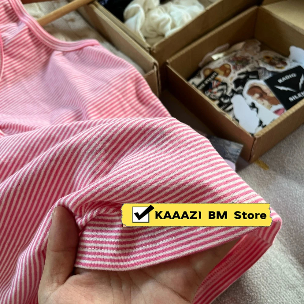 Retro cut top womens summer three button sleeveless cotton vest ultrathin pink striped Y2k 250414Z