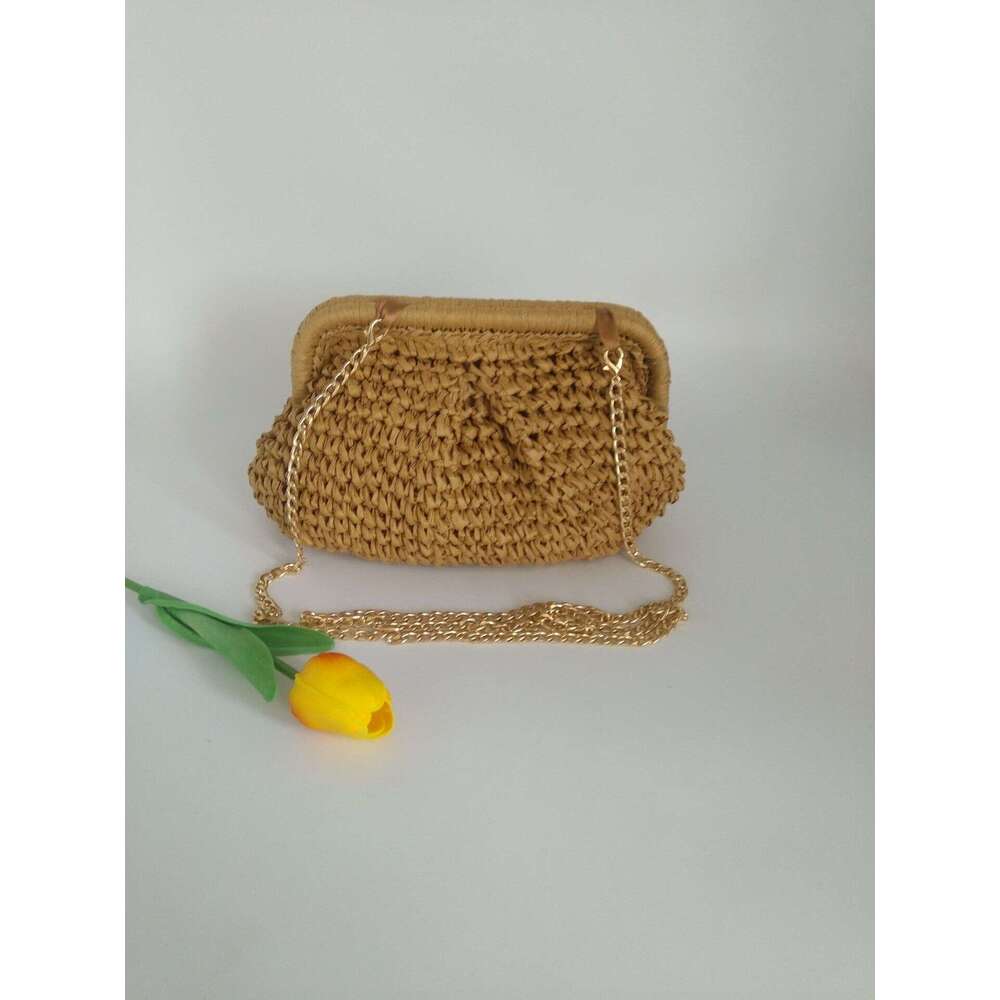 Handmade Beach Bag Western Style Fashion Chain Shoulder 2024 New Spring/Summer Clip Buckle Niche Grass Woven Women's Casual Crossbody Bag Kq2