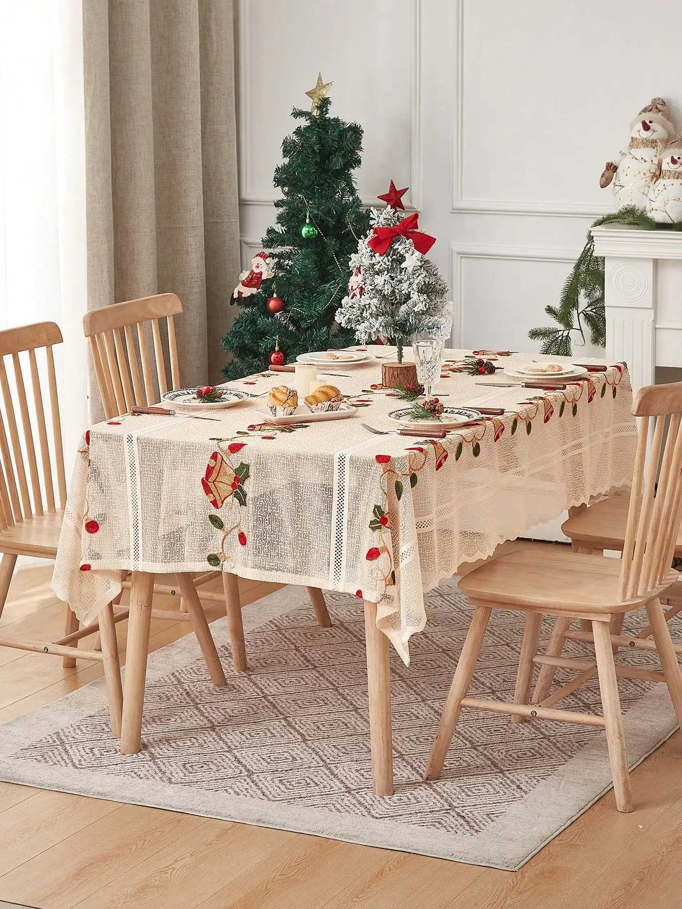 Christmas Christmas Lace Tablecloth tablecover for holidays christmas Decorations beige table cloth Y251113