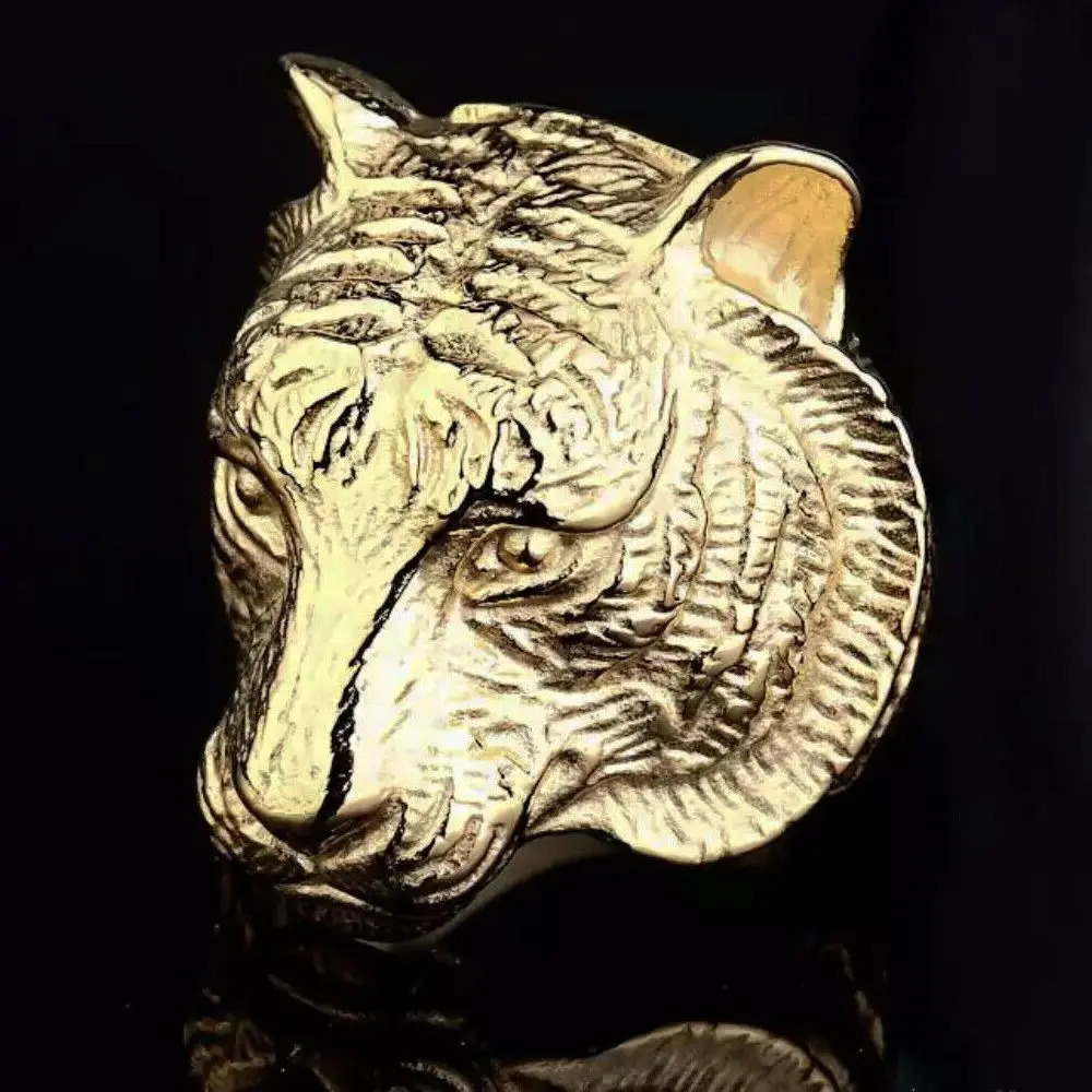 Hip Hop Bling Iced Out Gold Color Stainless Steel Tiger Bull Head Animal Finger Rings for Men Rapper Jewelry Drop 250414