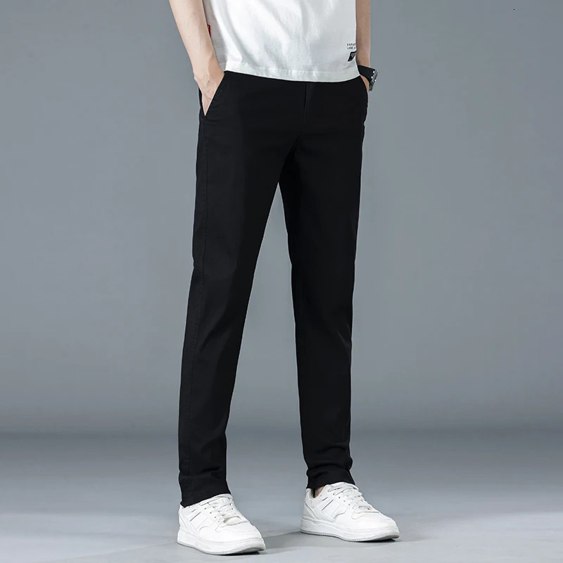 Mens slim fit straight casual pants for spring and summer solid color Korean elastic business cotton mens 250414Z