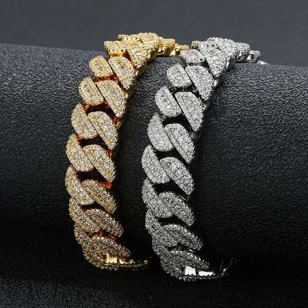 14mm Cuban Link Chain Bracelet Hip Hop Jewelry 18K Gold Plated Brass Zircon Diamond Iced Cuban Bracelet Bangle Men Women Gift