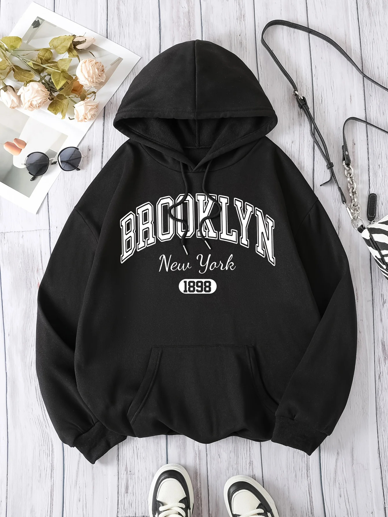 Brooklyn York 1898 Hoodie Sportswear Casual Polyester with Floral Letter Pattern 250414Z