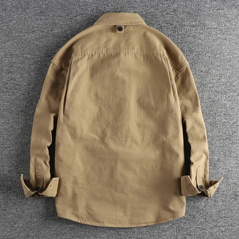 Product pocket sticker n retro trend long sleeved shirt mens autumn youth cotton jacket 250411