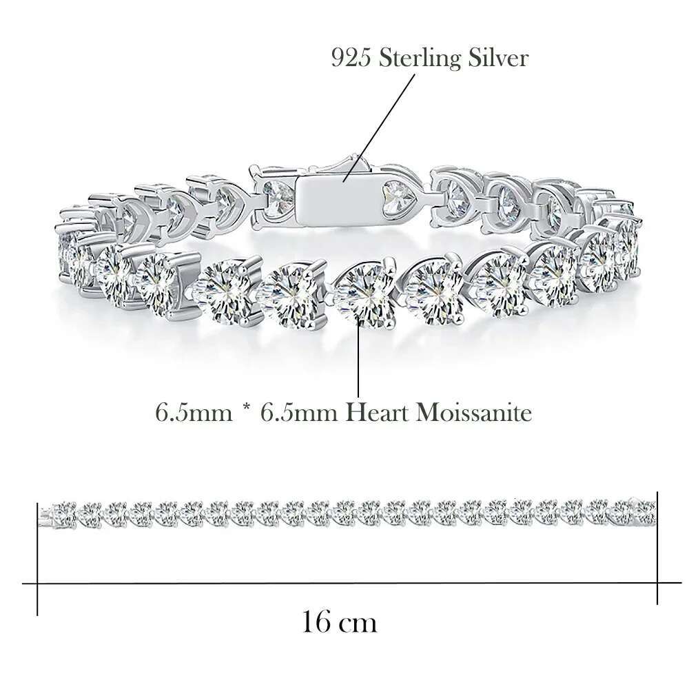 Heart Shape Moissanite Tennis Bracelets with Certificates 925 Sterling Silver Sparkling Diamond Bangle Fine Jewelry for Women