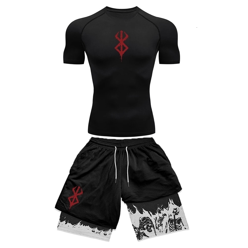 Anime 3D Printed Mens Compression Set short Sleeve Gym TopWorkout Shorts Quick Drying Breathble Athletics Rash Guard Set 250411