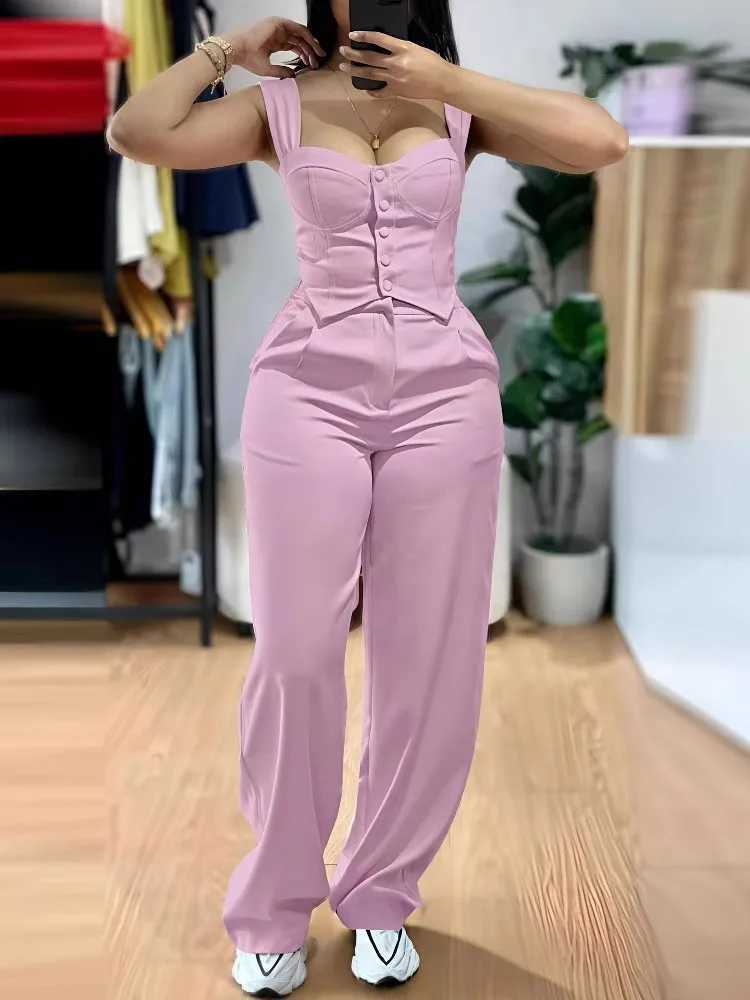Fashion womens Y2k sexy two-piece set summer velvet free ultra-thin vest and wide leg Trouser set Ele Solid Pants womens setXJ250414