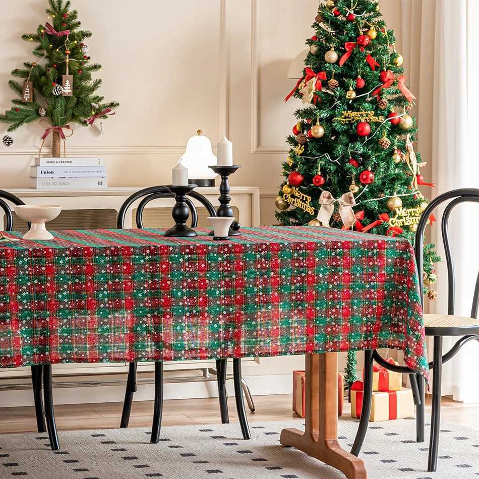 Christmas Christmas Grid Tablecloth White Snow Ornamental tassel Table Vintage Dining Table Cover For kitchen Party Birthday Decor Y251113