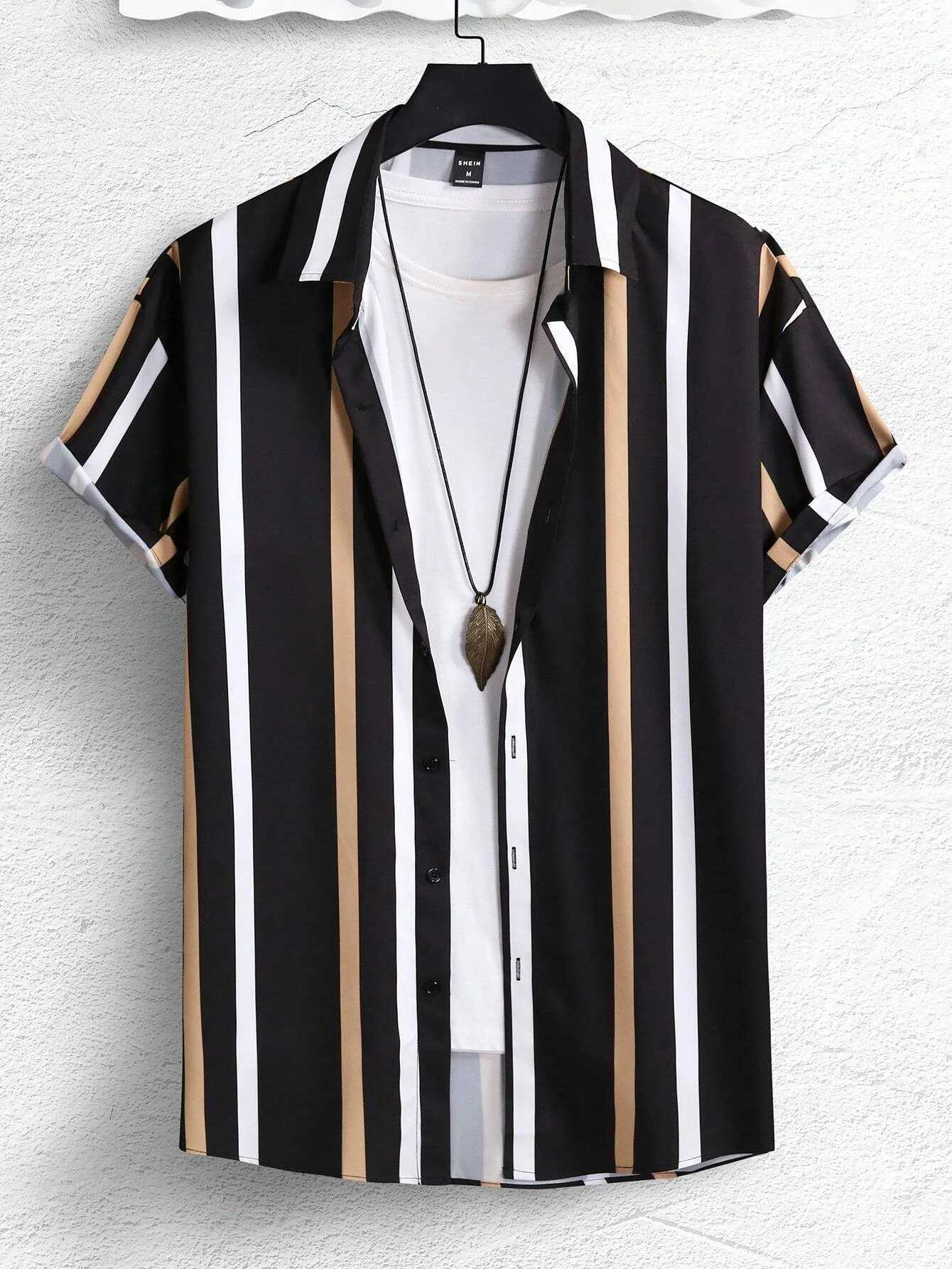 Men Women Shirts Colorful Striped Pattern Print Design Short Sleeve Shirts Fashion Button Short Sleeve Tops W250414