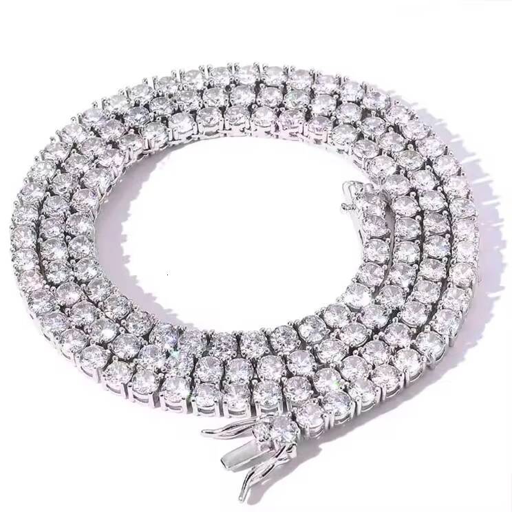 Womens 5mm Silver Plated Tennis Chain Necklace Hip Hop Iced Out Diamond Necklace Fine Jewelry for Gift