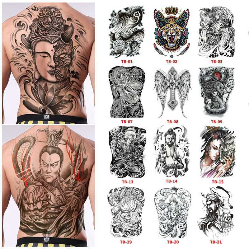 Waterproof Large Full Back Chest Tattoo Large Tattoo Sticker Fish Wolf Tiger Dragon Temporary Flash Tattoo Cool MenXJ25414