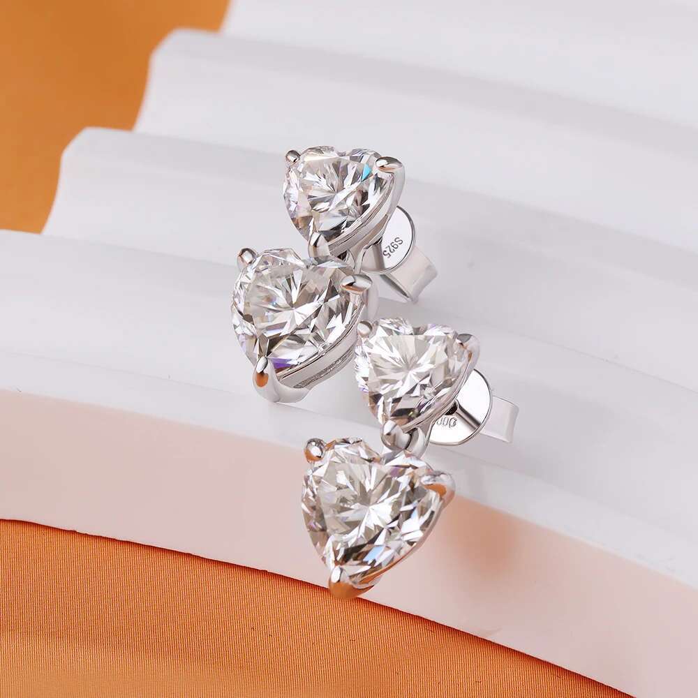 Double Heart Cut Moissanite Diamond Drop Earrings with Gra Certificates 925 Sterling Silver Stud Earring for Women Fine Jewelry