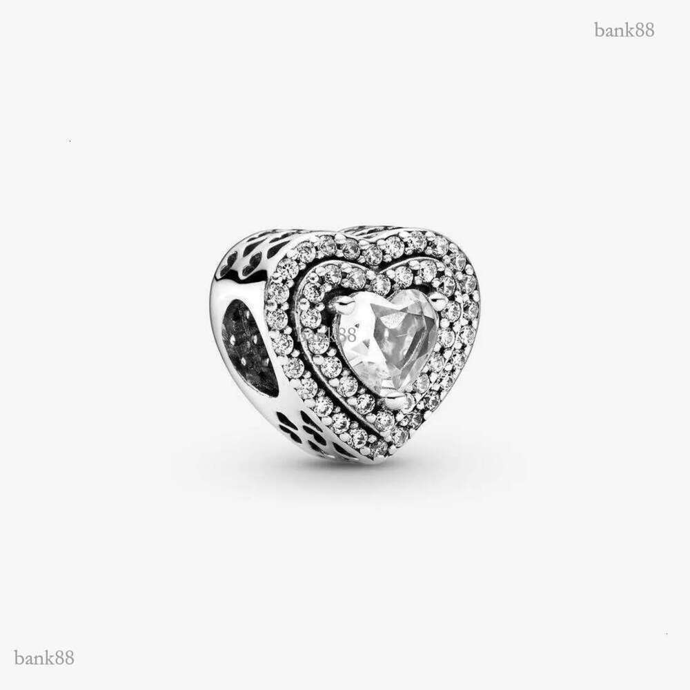 Authentic 925 Silver Beads Bracelets Sparkling Leveled Hearts Charm Slide Bead Charms Fits European Style Jewelry Bracelets Murano