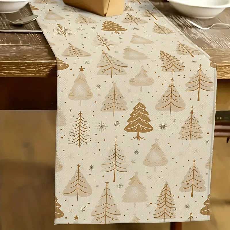 Christmas Bohemian style vintage Christmas tree table runner with golden pine and star design Festive and perfect for parties New Years Y251113