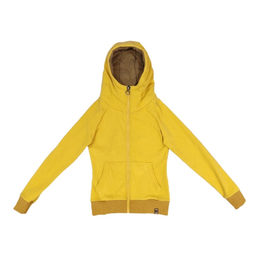 Women's Yellow Slim Fit Fleece Zip-Up Hoodie with Ribbed cuffs and hem Stand collar hood Filled hood Label patch for Daily Casual Wear