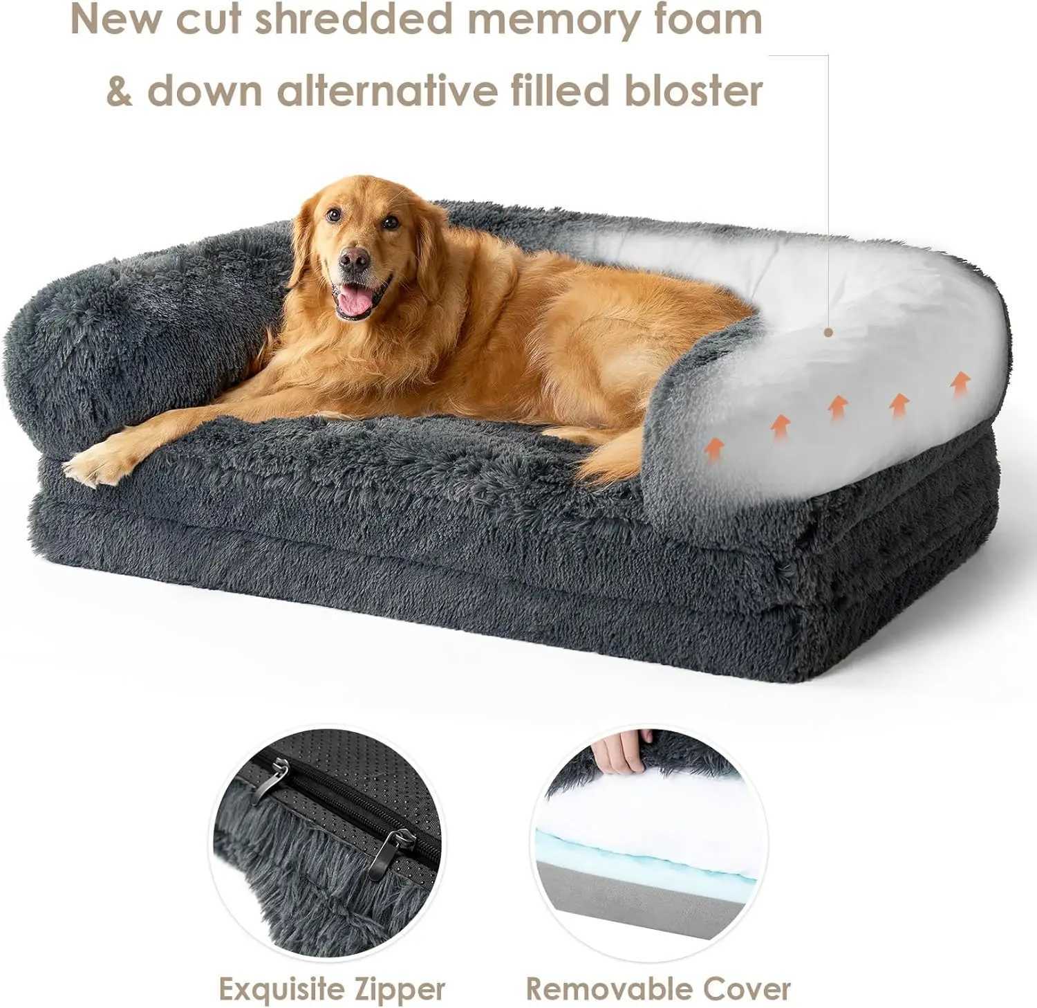 Folding human dog bed orthodontic memory foam human size dog bed waterproof pet bed adult artificial fur pet sofa X250412