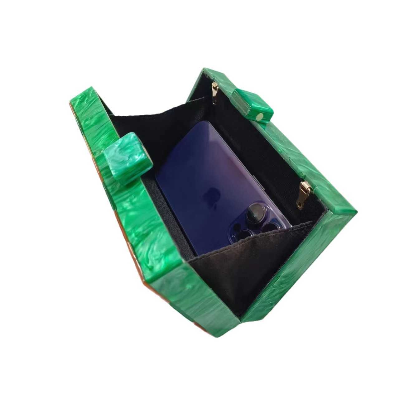 Womens New Contrast Colored Spliced Acrylic Dinner Bag Single Shoulder Oblique Cross Wedding Banquet Handbag