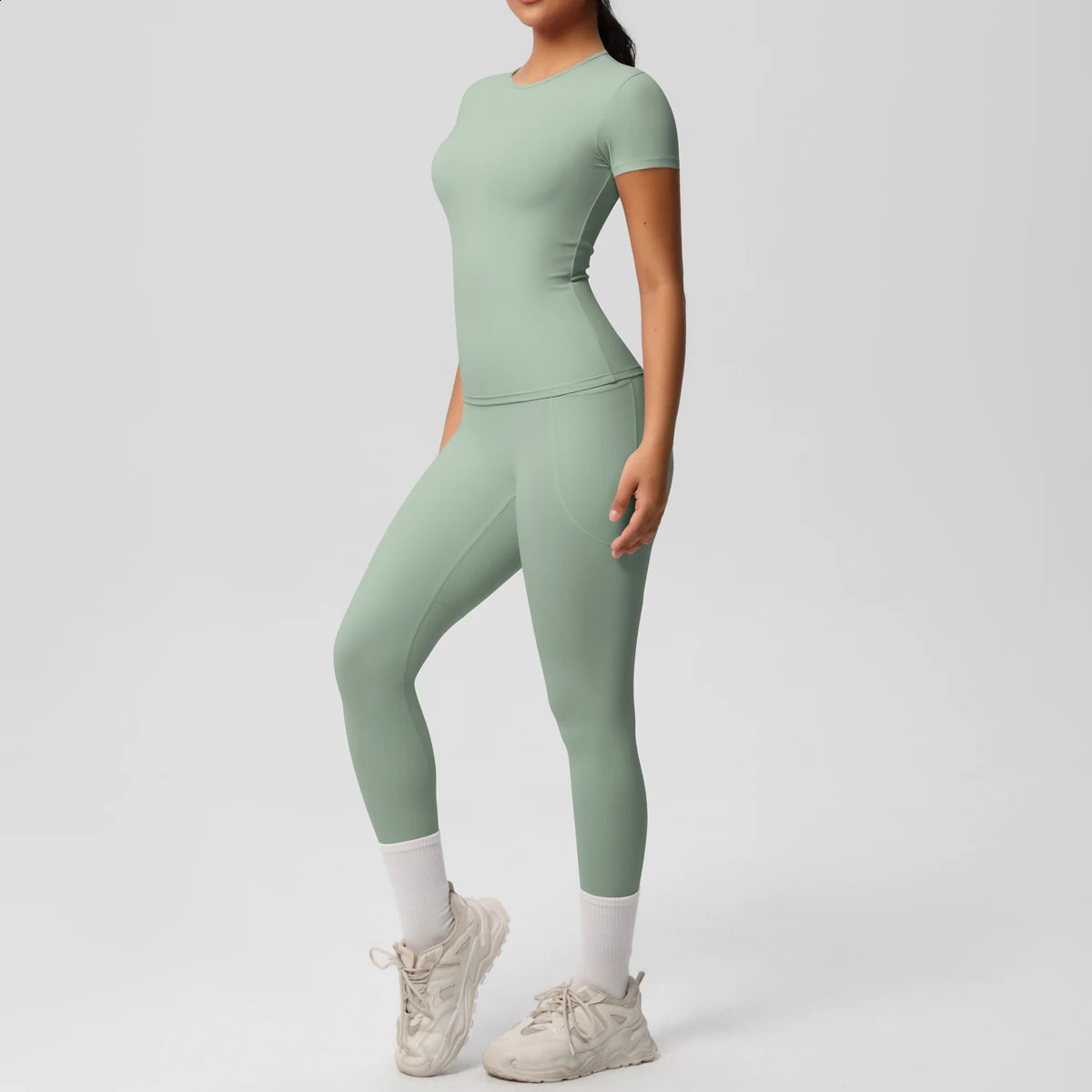 Women 2pcs Patchwork Sport Yoga Suit Womens Tracksuit Jacket Running Shirts Tummy Control Butt Lifting Gey Pants 250414