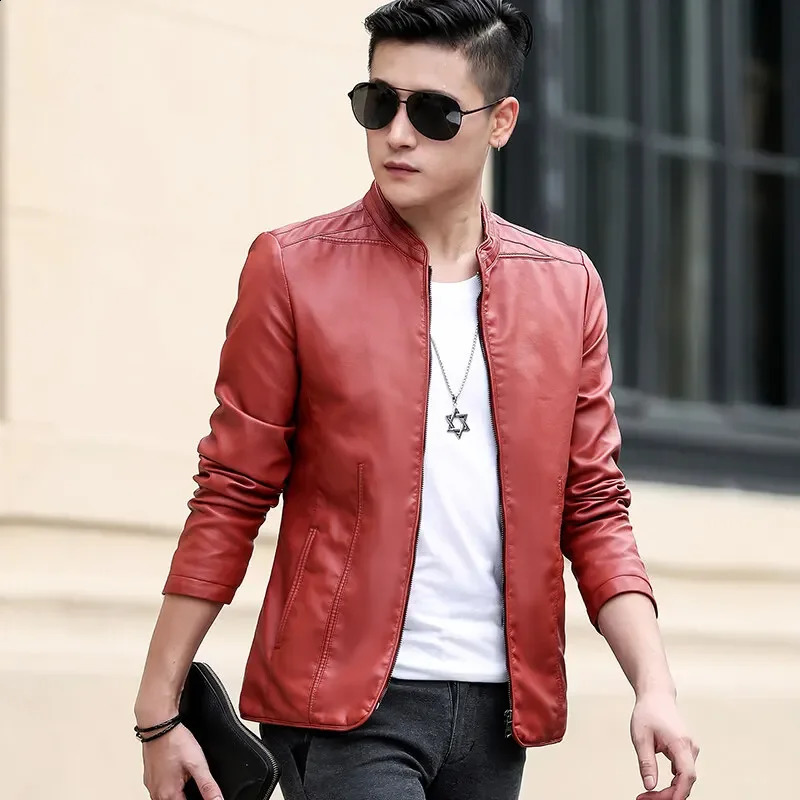Fashion Solid Stand Collar Outwear Trendy Windproof Coat Streetwear Jackets Solid Color Casual Mens Motorcycle Leather Jacket 250409