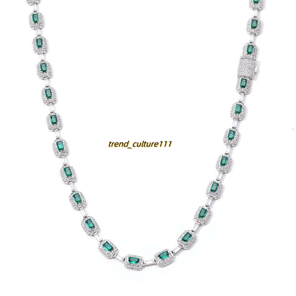 Hip hop colored jewelry necklace, niche high-end accessory, emerald Moissanite necklace