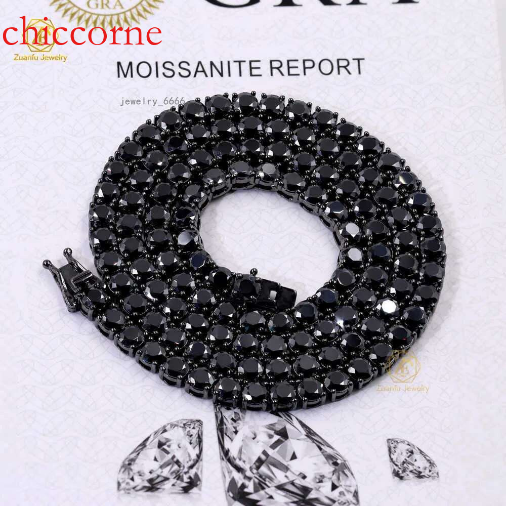 Large Stock Plated Sterg Sier Mossanite 2mm--6.5mm Black Dia Necklace Moissanite Tennis Chain