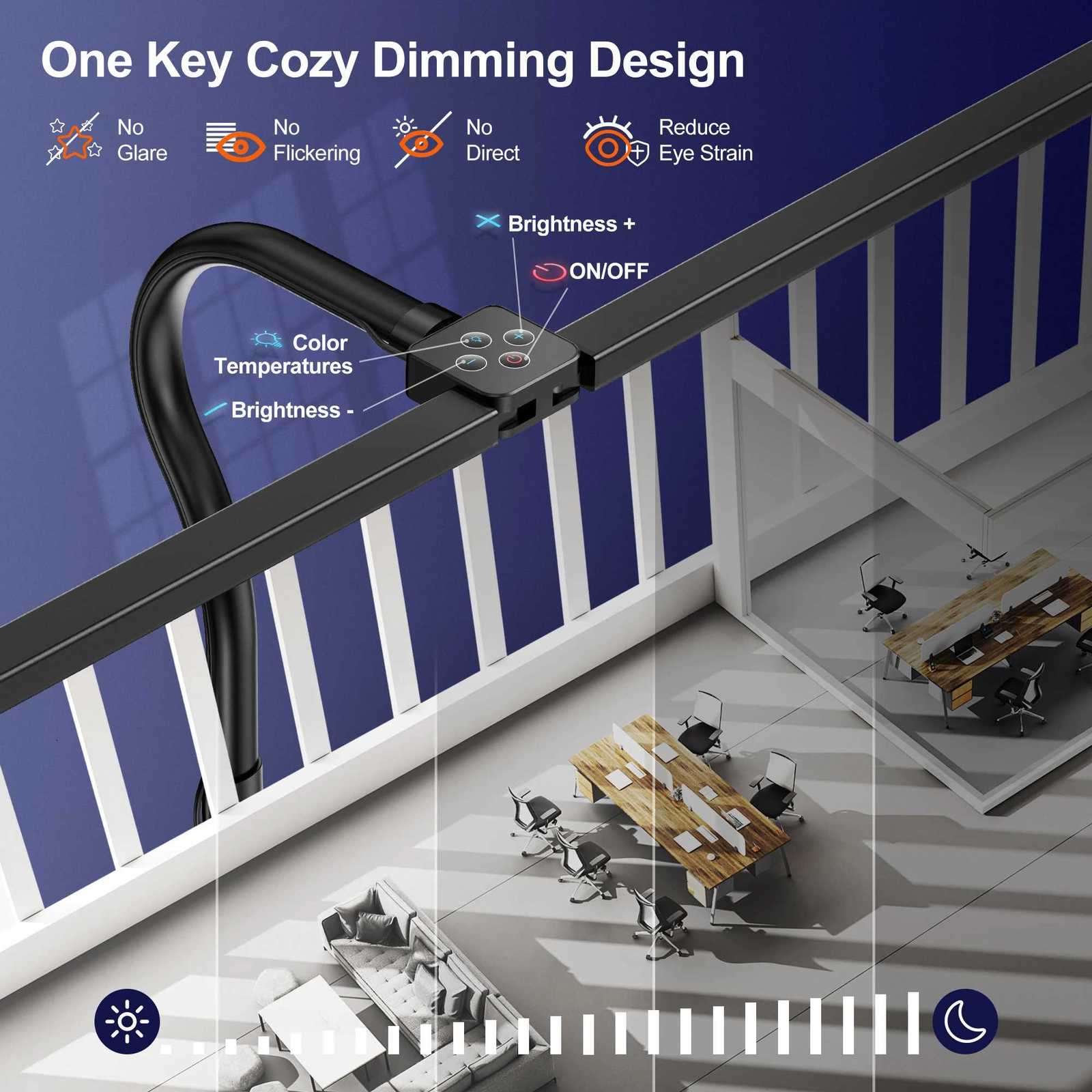 24W Desk Reading Light with Clamp Remote Control Double Head Gooseneck Lamp with 5 Dimmable and 5 Color Modes for Office Work M251114