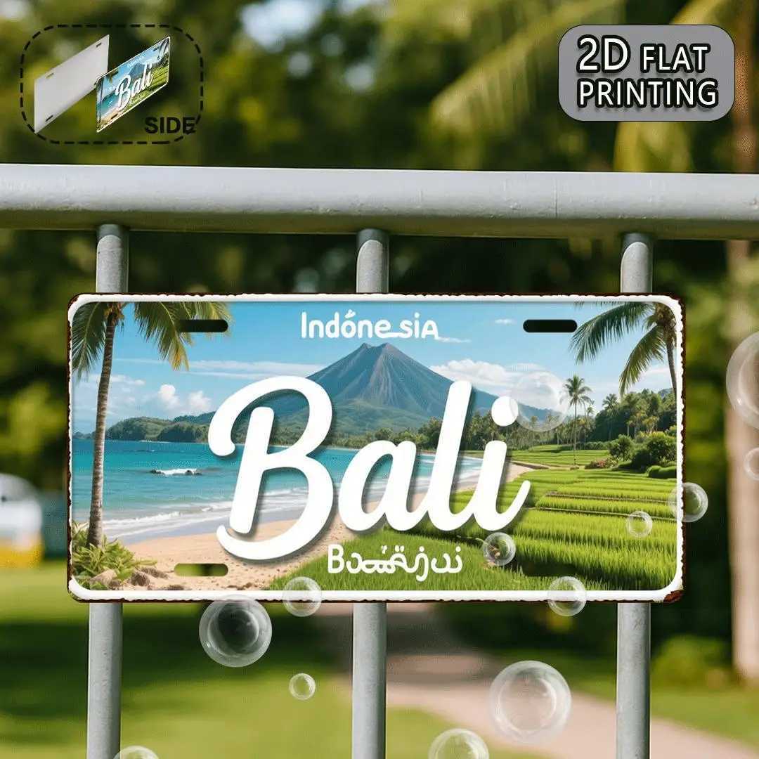 Bali Indonesia Vintage Metal License Plate - Aluminum Wall Art with Tropical Beach Volcano Design Rustic Home Decor for LiM251114