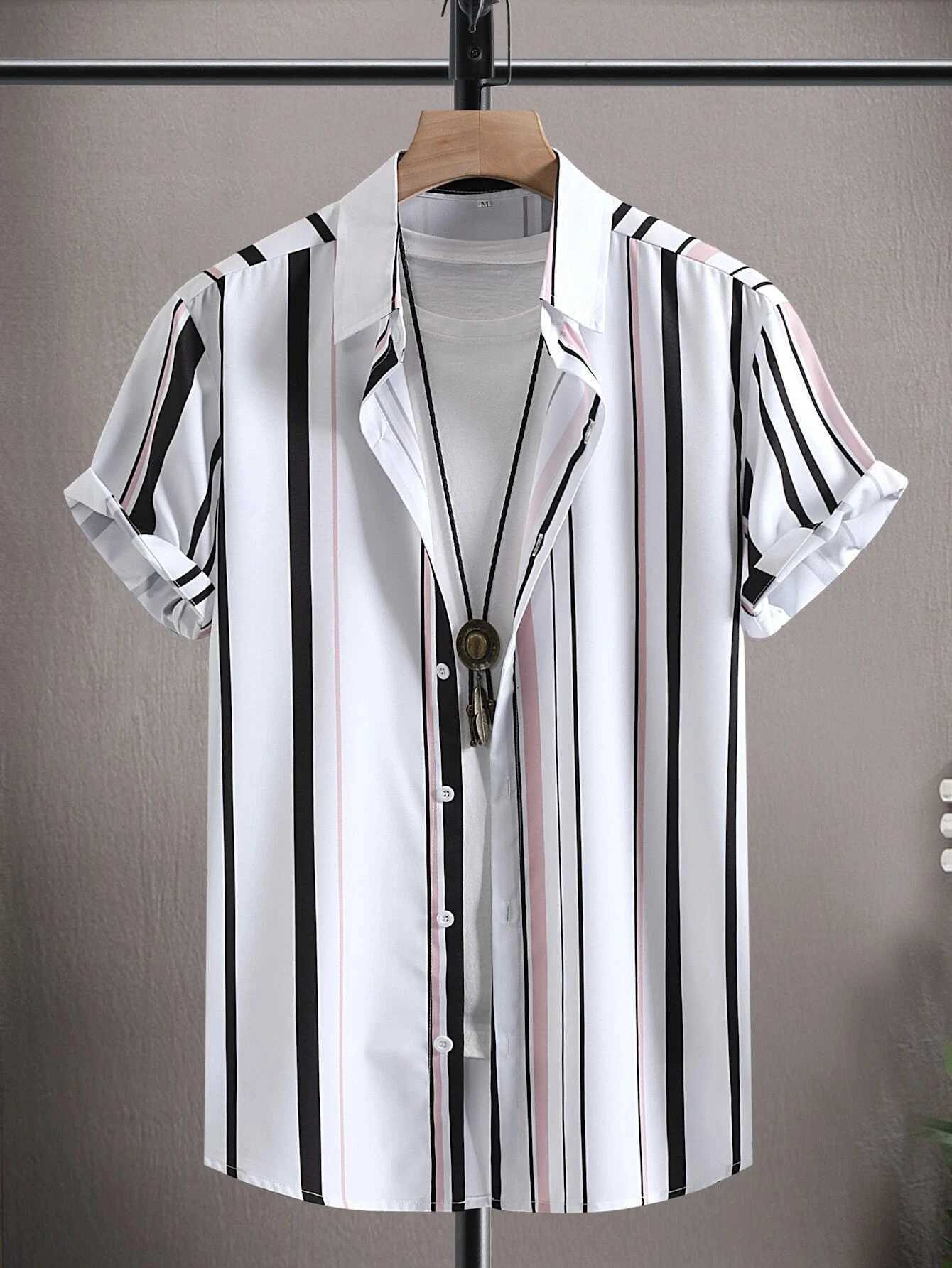 Men Women Shirts Colorful Striped Pattern Print Design Short Sleeve Shirts Fashion Button Short Sleeve Tops W250414