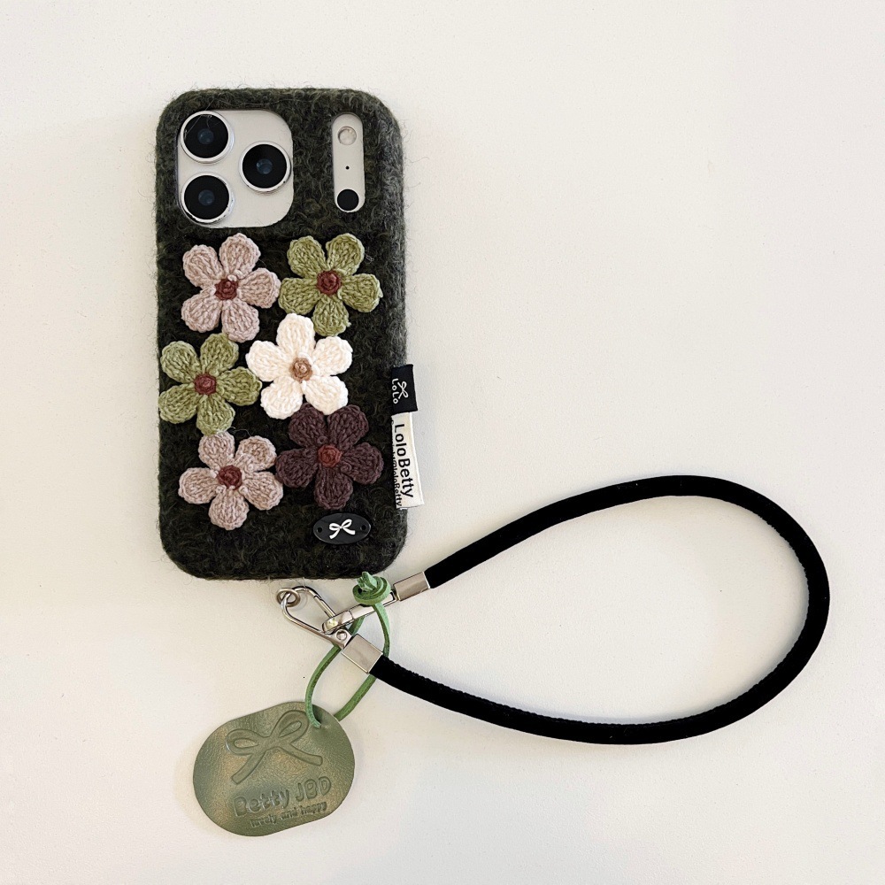 Plush Sticky Small Flower Phone Case Compatible with iPhone 17/16 Pro Niche Personalized Solid Color Case iPhone 15/14