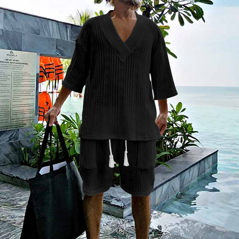 2025 New Sports and Leisure Jacquard Set for Summer Seaside Oversized Loose Men's Wear