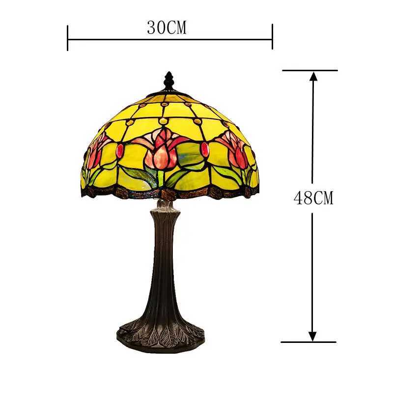 30CM American Country Tulip Desk Lamp Tiffany Style Bedroom Headboard Office Desk Decorative Lamp Warm Color Antique Countryside M251114