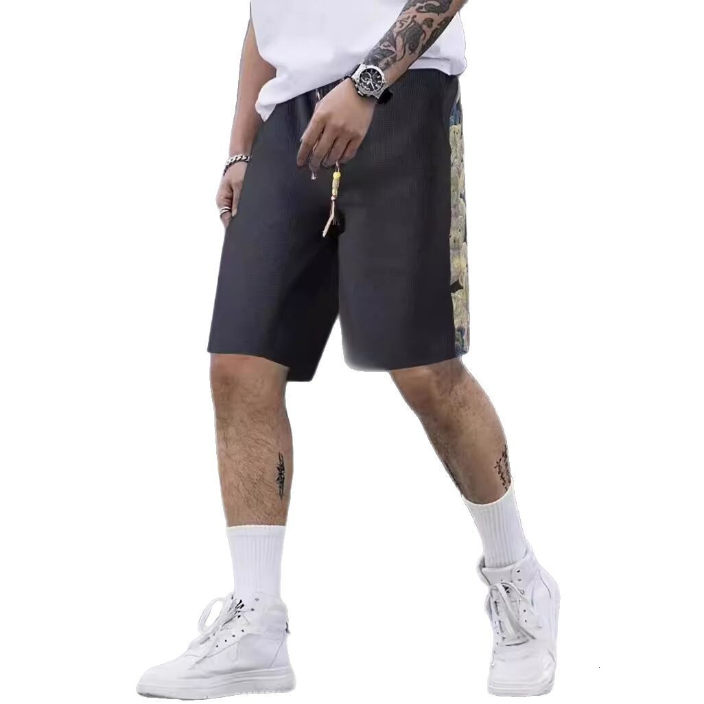 Thin casual shorts for men's summer loose and versatile outerwear sports pants, Instagram Bear print cropped pants trend
