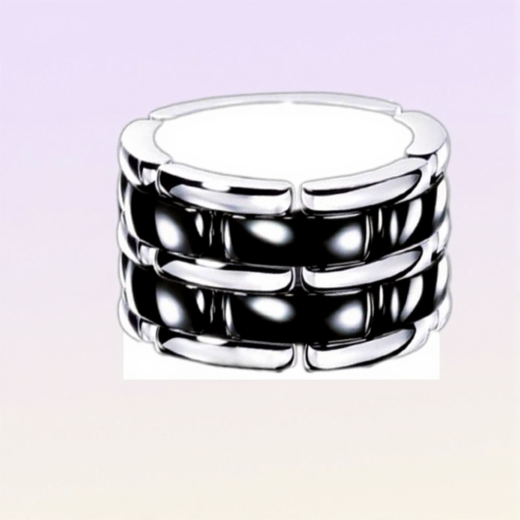 Cluster Rings Top Quality Double Row Black Ceramic Watch Chain Style Ring Stainless Steel Jewelry For Women