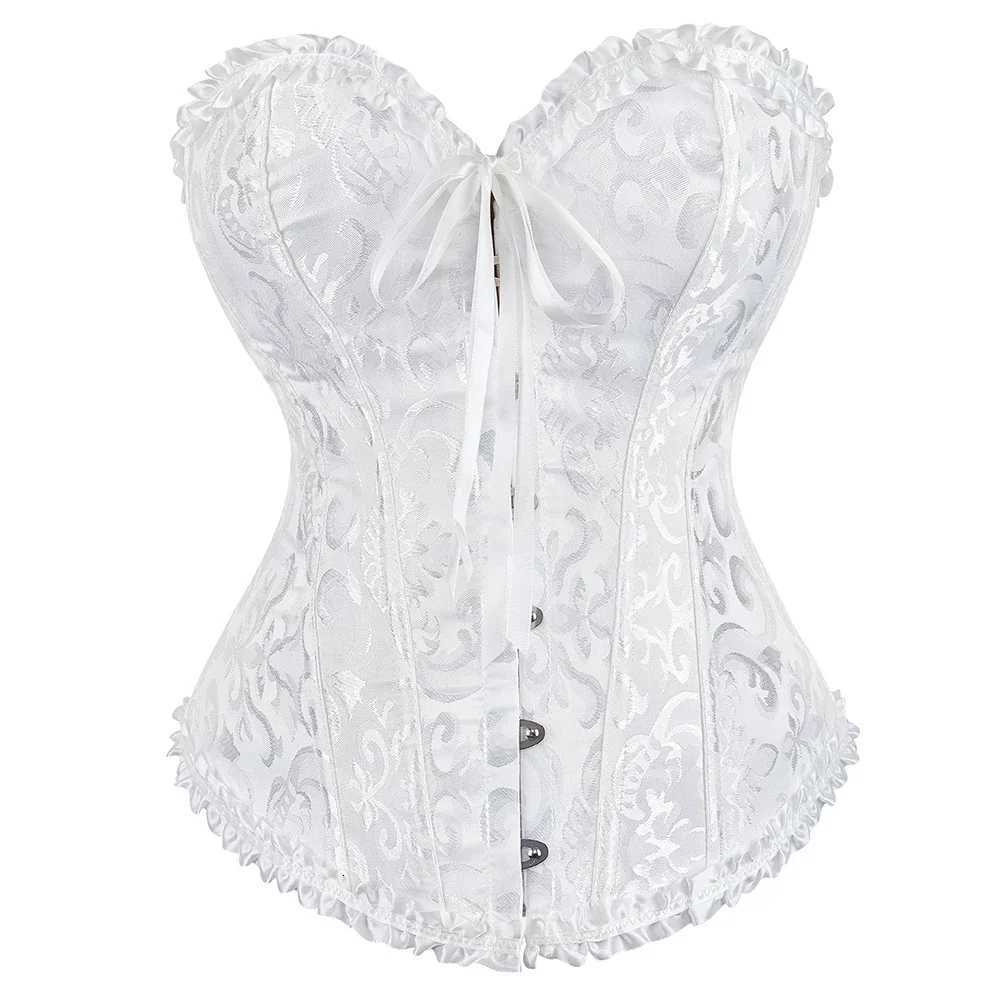 Victorian Corset Plus Size Women Sexy Overbust Bustiers Top Vintage Print Lingerie Corselet Lace Korsett White Black Blue W251114