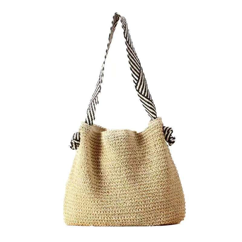 Handmade Beach Bag Korean Ins Navy Style Grass 2024 New Handmade Single Shoulder Woven Women's Versatile Vacation Beach Bag Kq2