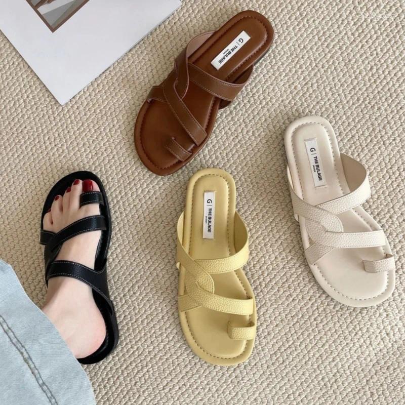 Slippers Women Sandals Retro Gladiator Casual Pumps hot Genuine Leather Low Heels Office Ladies Shoes Woman Summer Fashion Concise