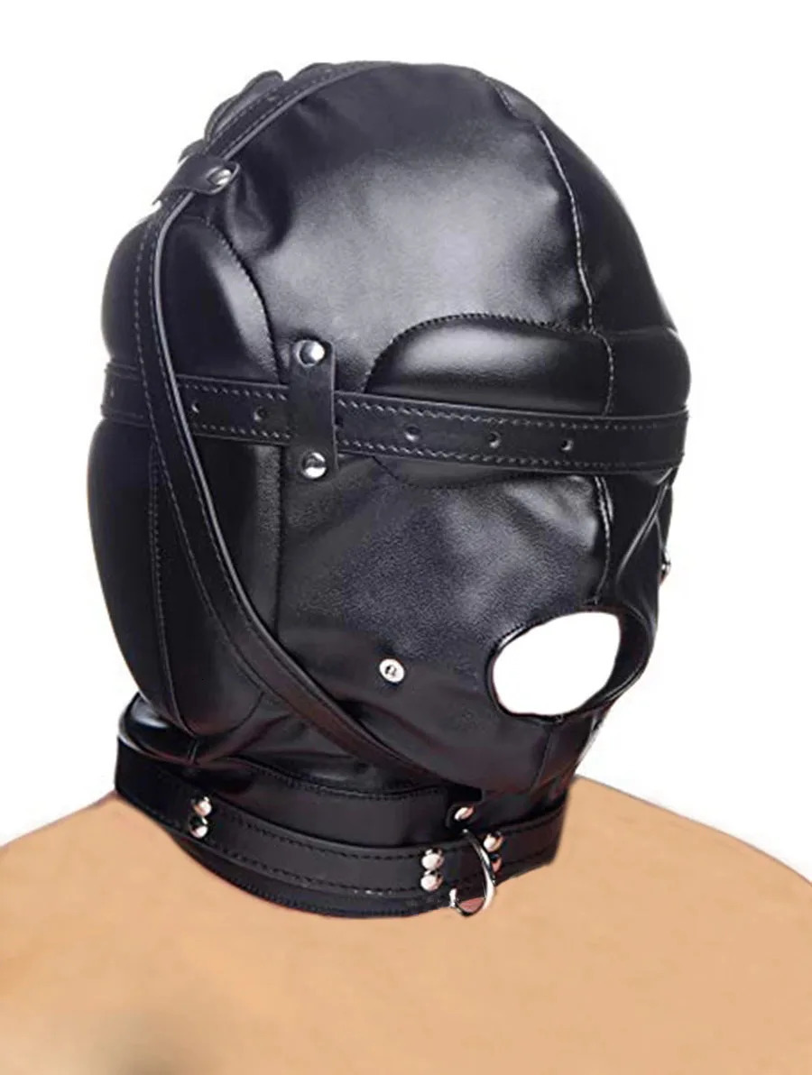 SM Leather Padded Hood BlindfoldHead Harness Mask Gag BDSM Bondage Sex Toys For Couples Accessories 250410