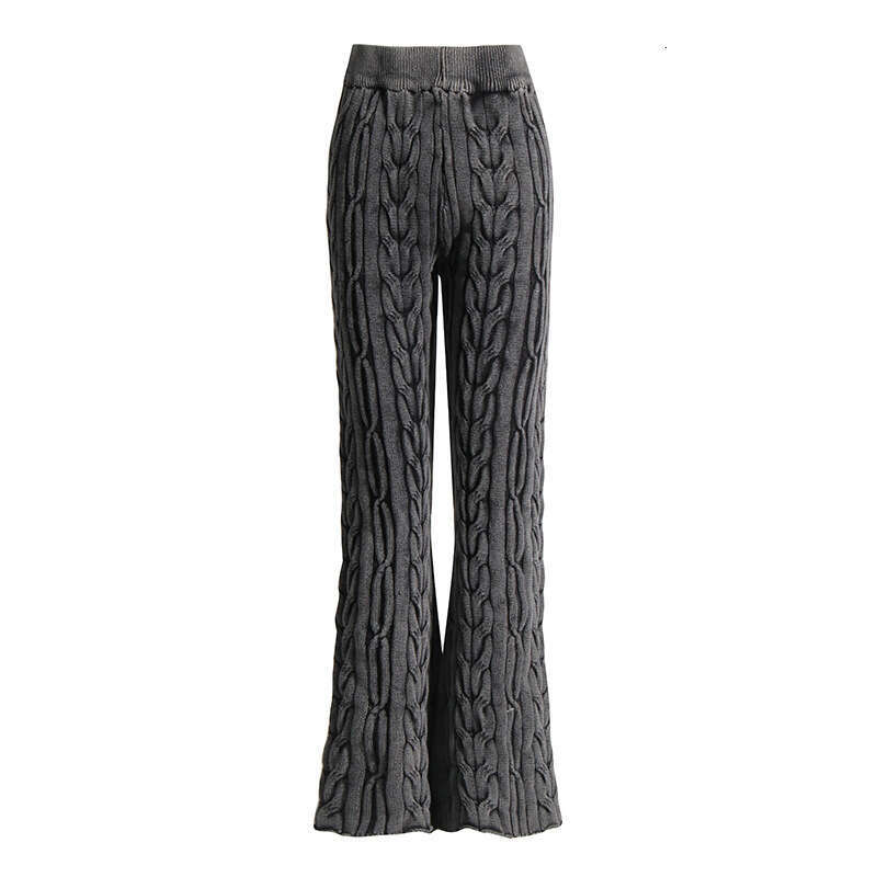 Korean Style Simple Casual High Waist Micro Slacks 2025 Early Spring New Slim Fried Dough Twists Knitting Trousers Women