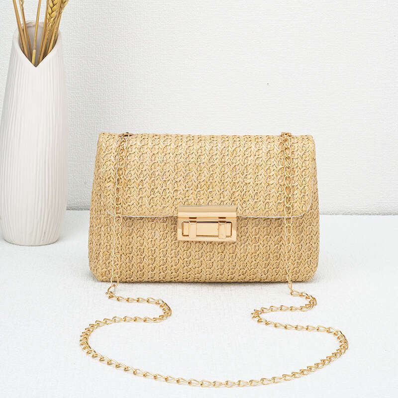 Handmade Beach Bag Fashionable Woven Double Headed Lock Shoulder 2024 New Trend Versatile Korean Version Simple Small Square Bag Kq2