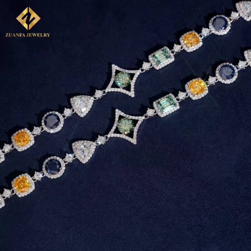 New Arrivals 925 Silver Moissanite Tennis Bracelet Mixed Fancy Cut Fashion Necklace Bracelet Color Moissanite Bracelet